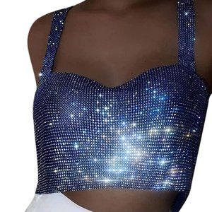 Sexy Crop Top Sparkly Crystal Tank Top Y2k Sleeveless Spaghetti Strap Tube Top